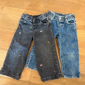 Cat & Jack Kids Denim Jeans Set - Black with floral stiching and Blue Paperbag
